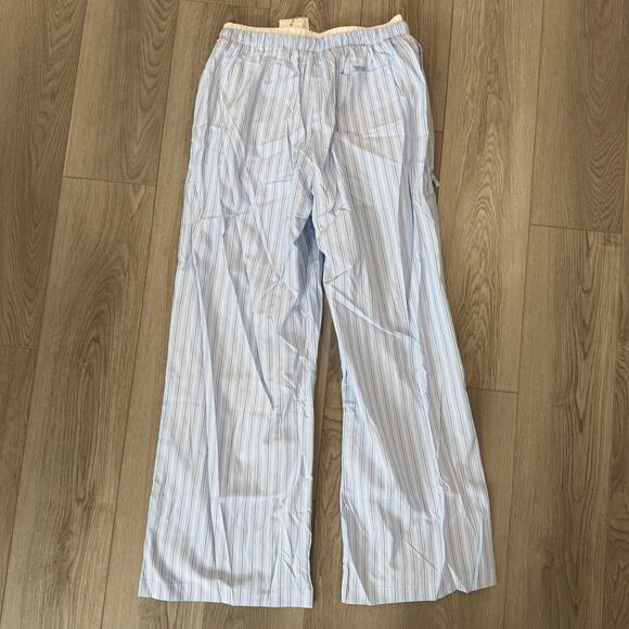Commense Stripe Casual Loose Double Waisted Tie Front Pants Lounge Blue Stripe M - Picture 3 of 7
